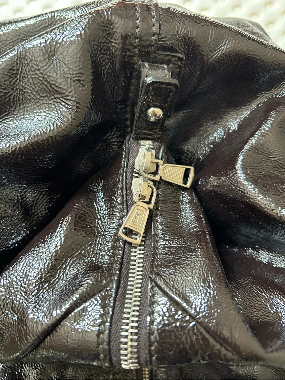 YSL Yves Saint Laurent Medium Easy Y Black Patent Leather Bag